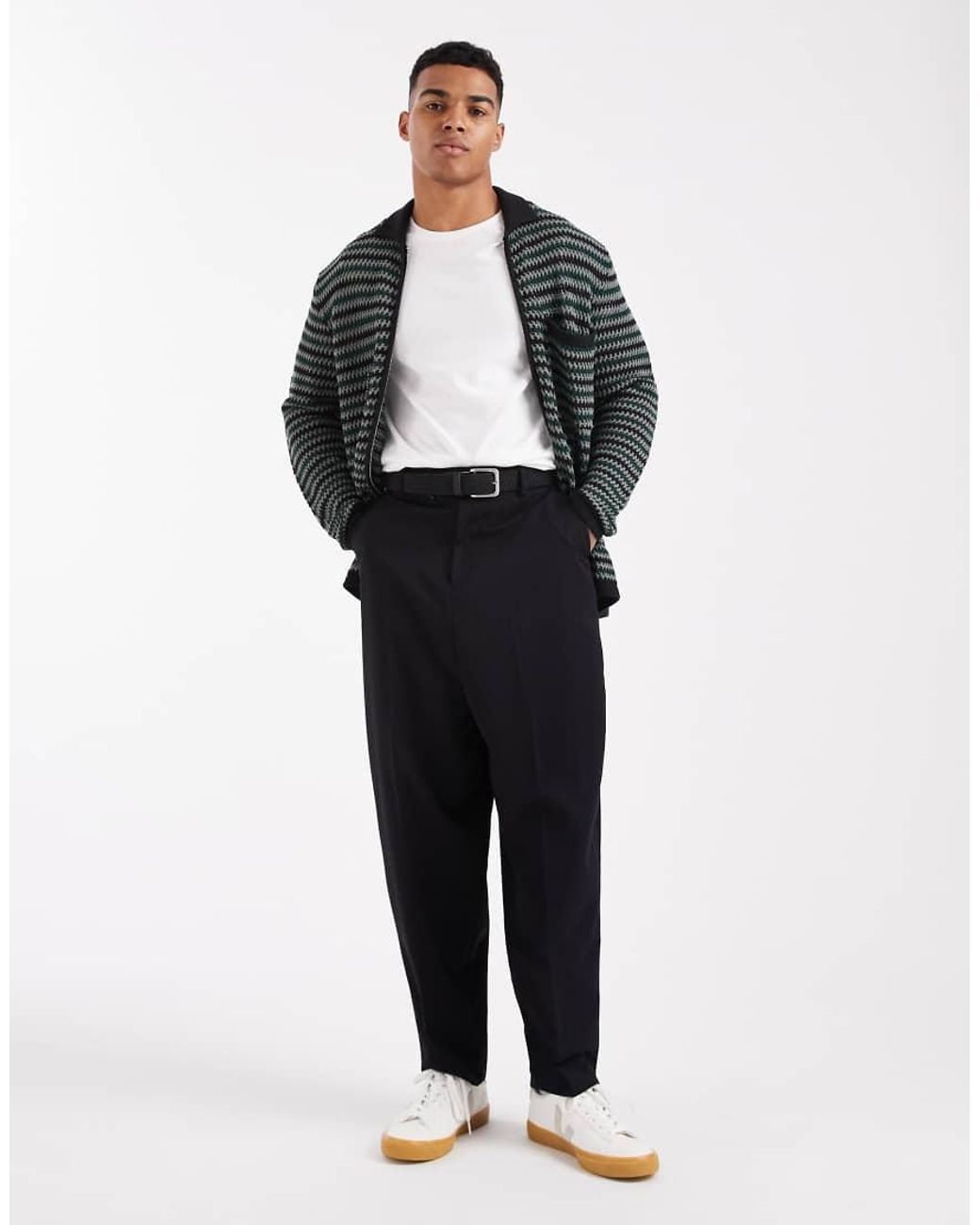 Only & Sons Black Zip Through Crochet Knit With Pocket for men