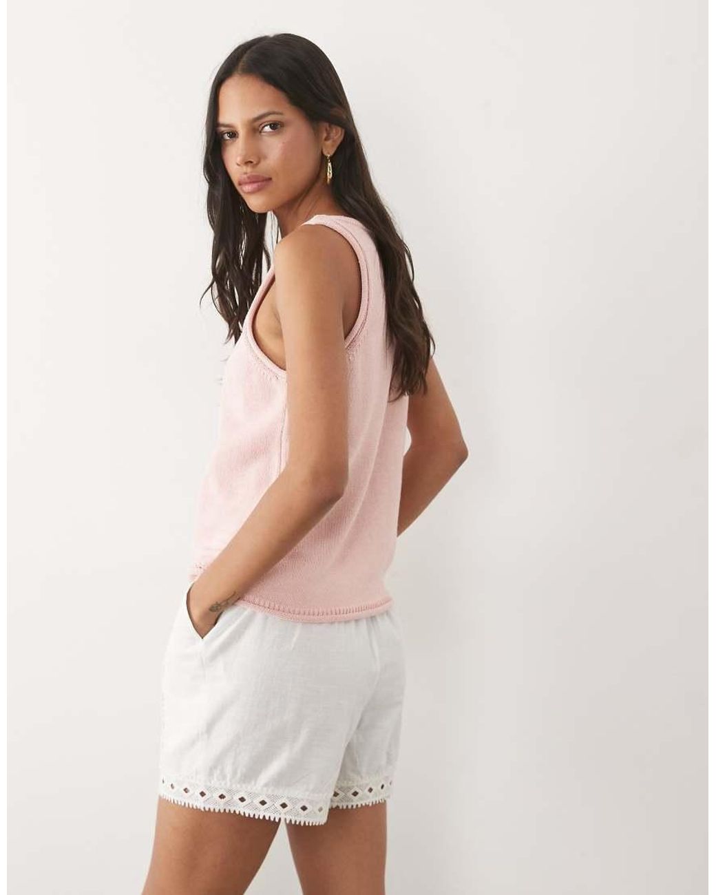 New Look White Lace Detail Embroidered Shorts
