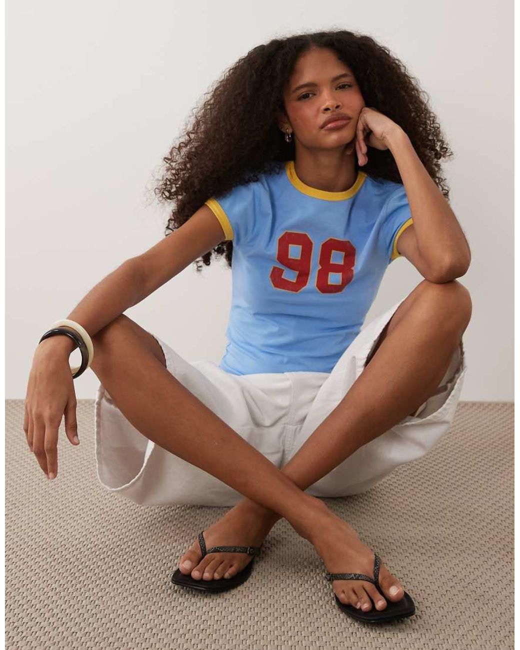 ASOS Shrunken Contrast Ringer Tee With 98 Varsity Graphic in Blue | Lyst UK