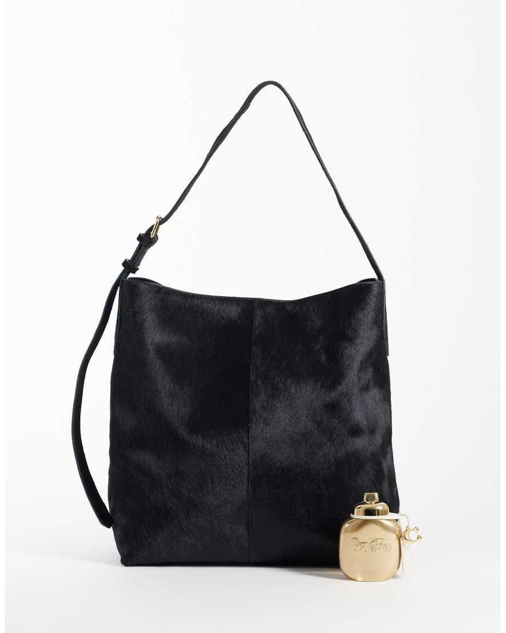 ASOS Black Hair On Leather Bucket Bag