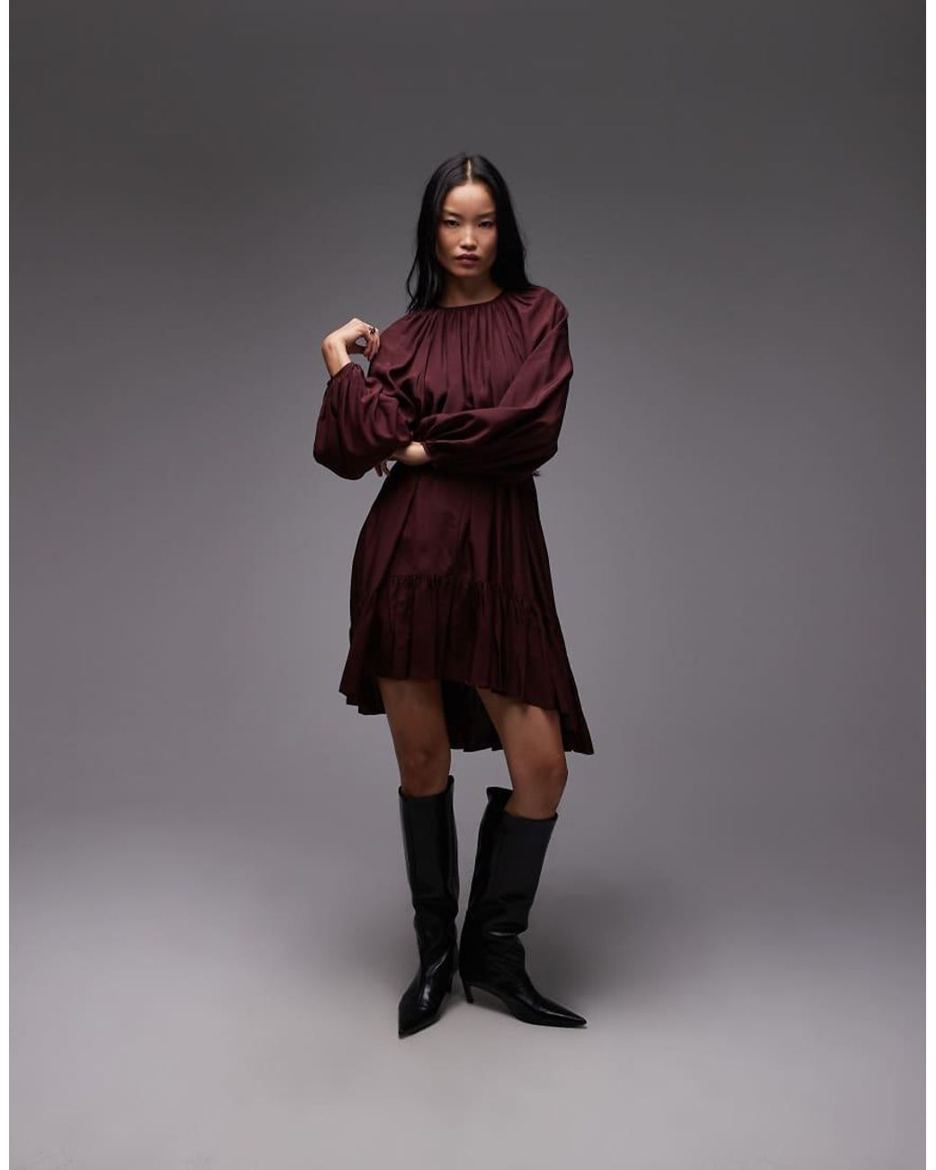 & Other Stories Black Long Sleeve Floaty Midi Dress With Ruffle Detail