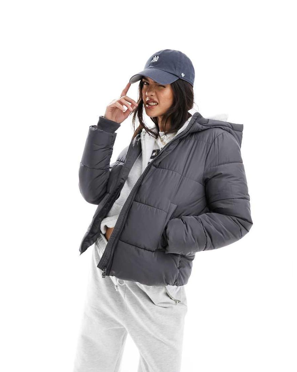 Pieces Gray Padded Coat With Hood