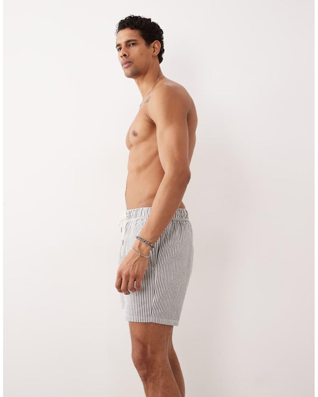 ASOS White Seersucker Swim Shorts for men