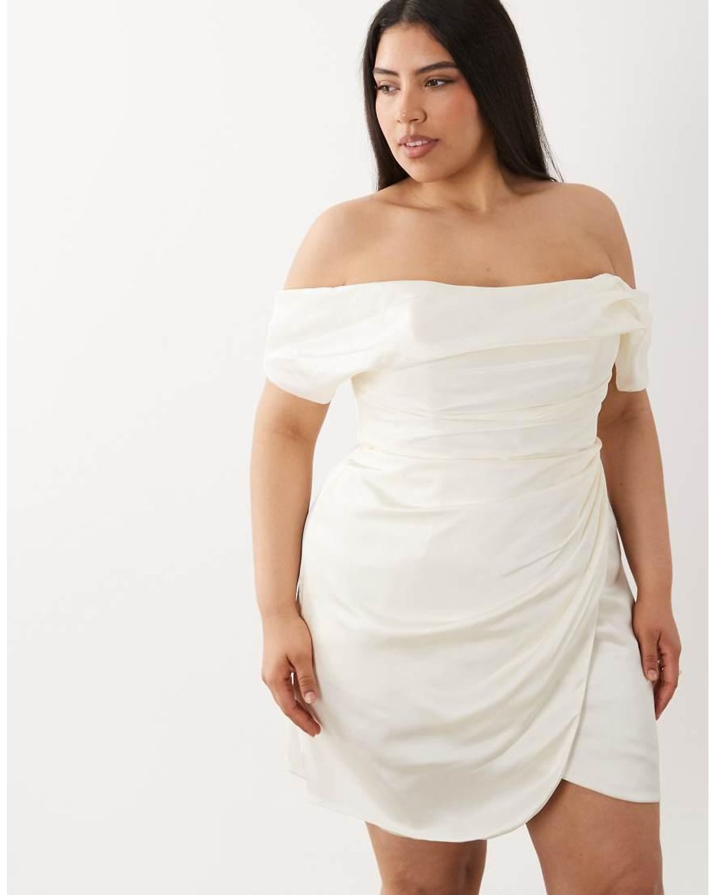ASOS White Asos Design Curve Satin Off Shoulder Mini Dress