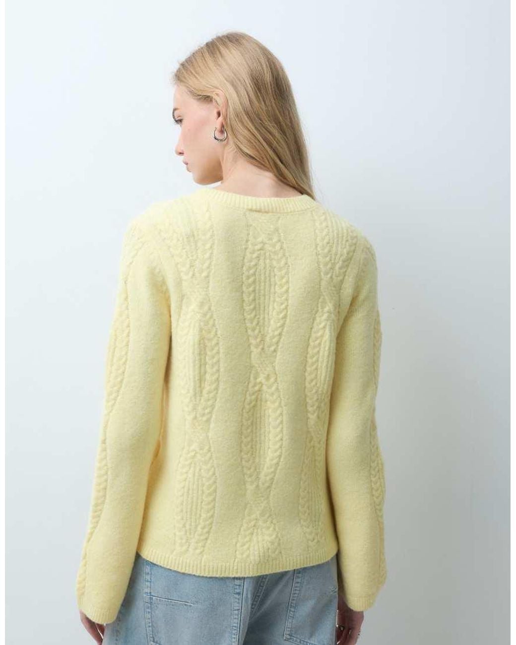 Pieces Yellow Cable Knit Oversized Jumper