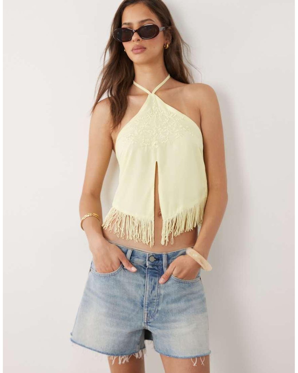 Motel White Junaya Halter Fringe Top