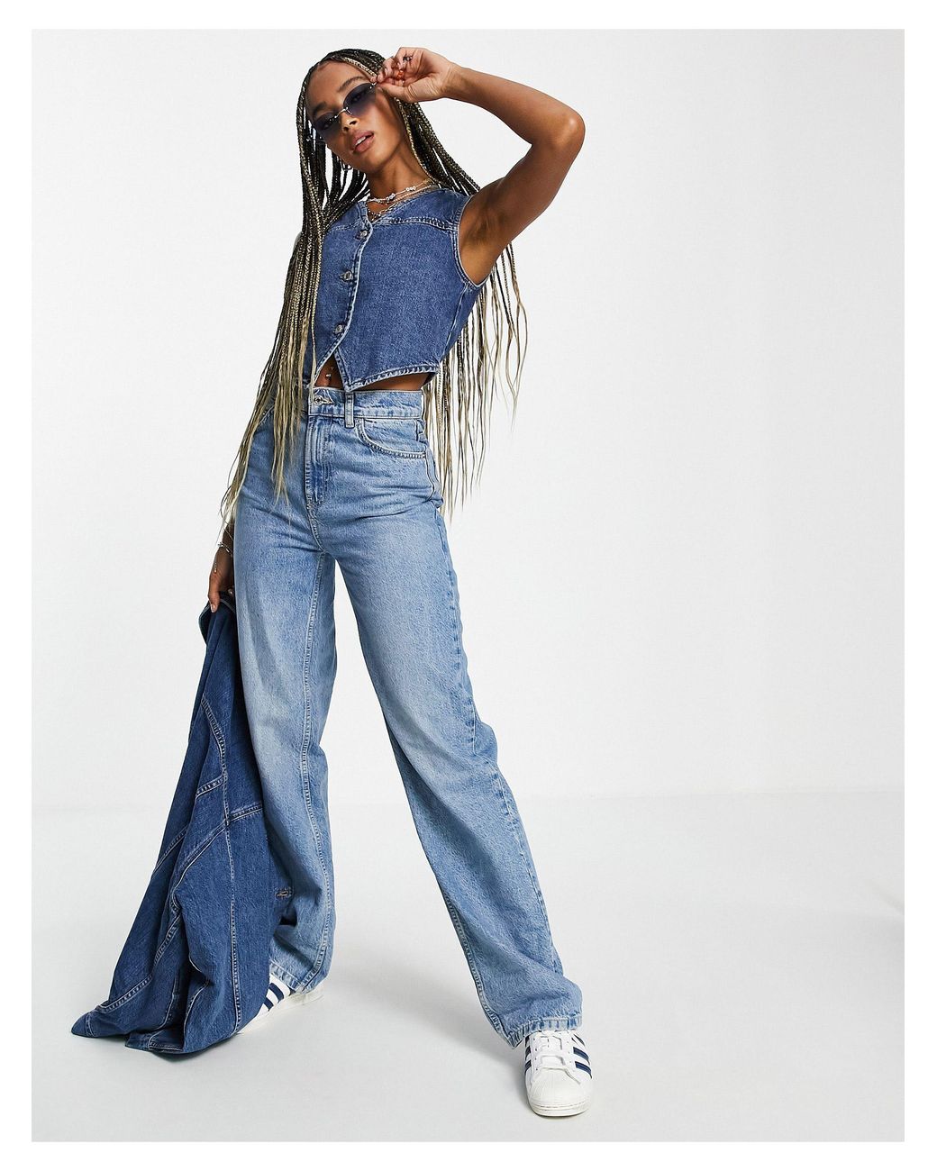 TOPSHOP Co Ord Denim Waistcoat in Blue 