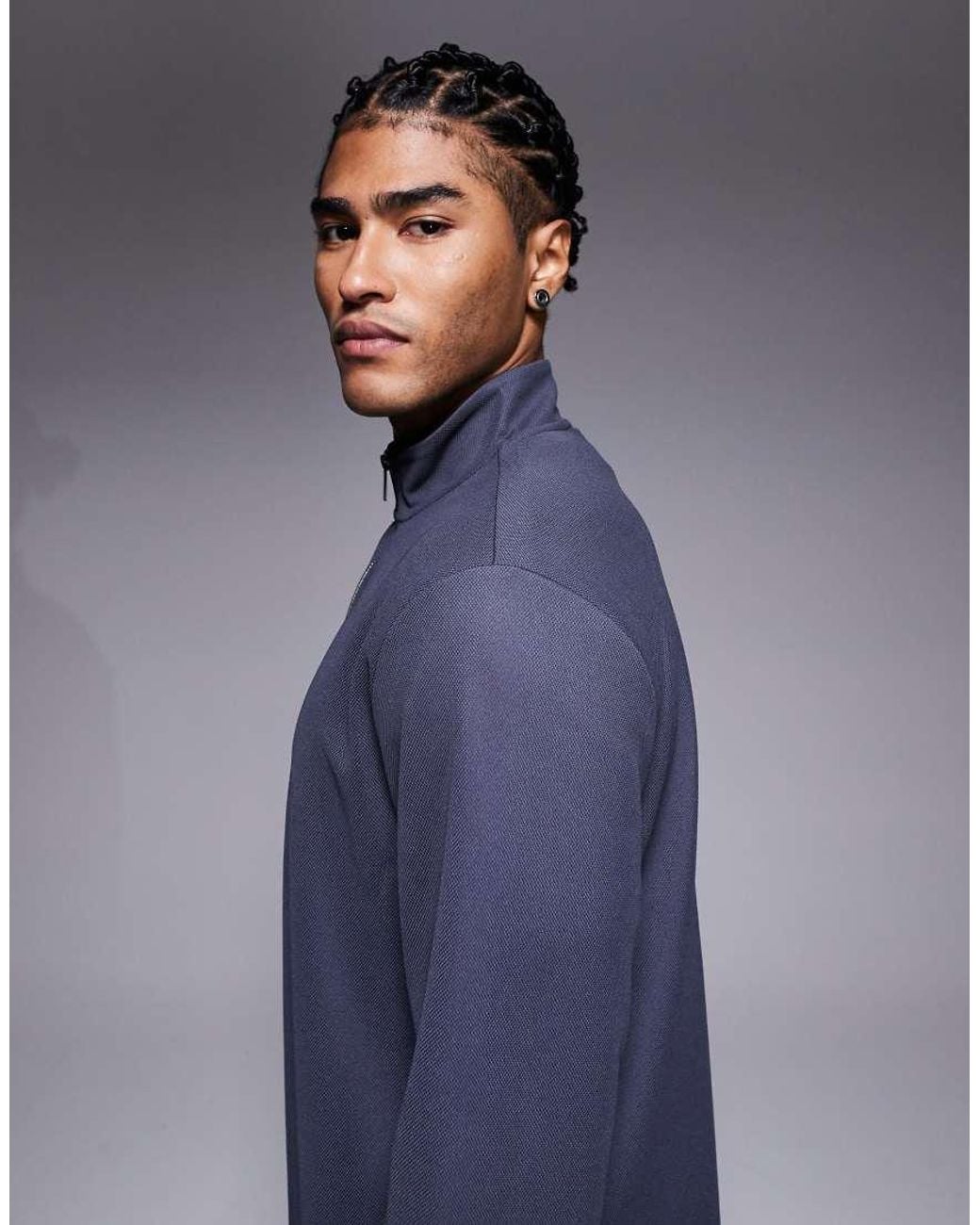 River Island Blue Premium Textured 1/4 Zip Top for men