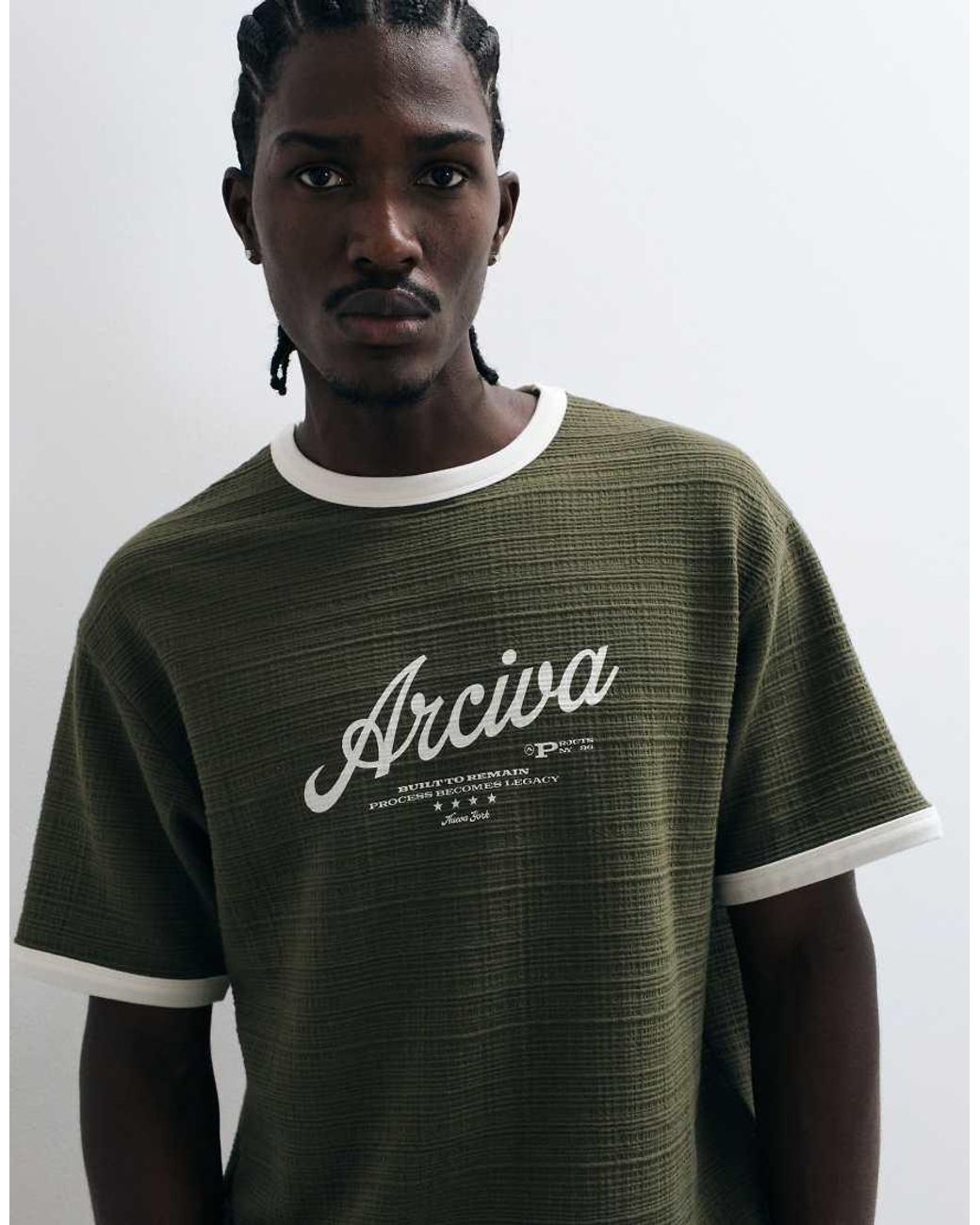 ASOS Green Boxy Relaxed Ringer T-shirt With Archiva Print for men
