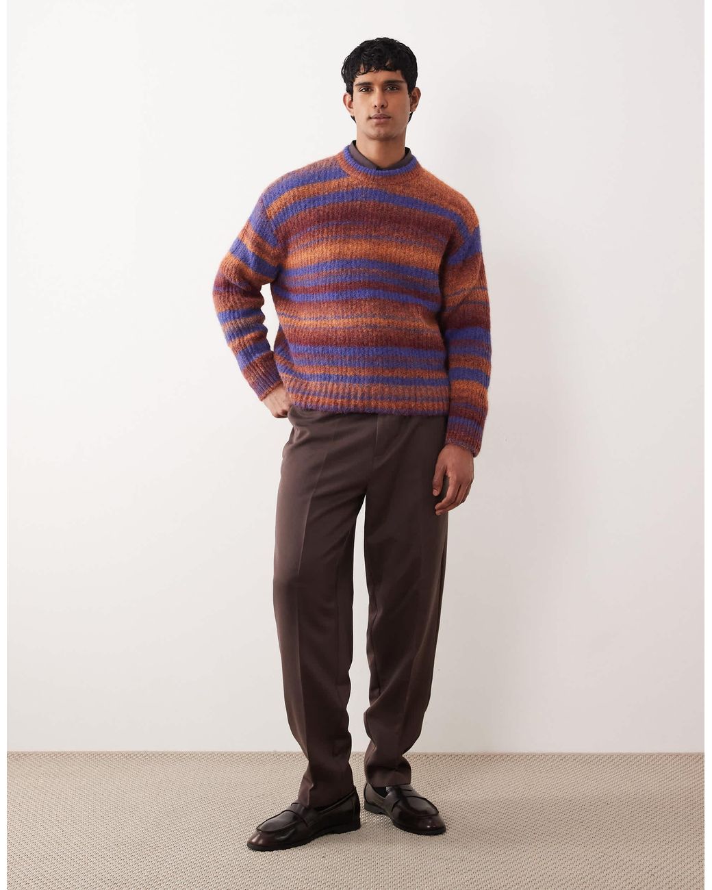 Pull en maille rayée teinte par section Weekday pour homme en coloris Red