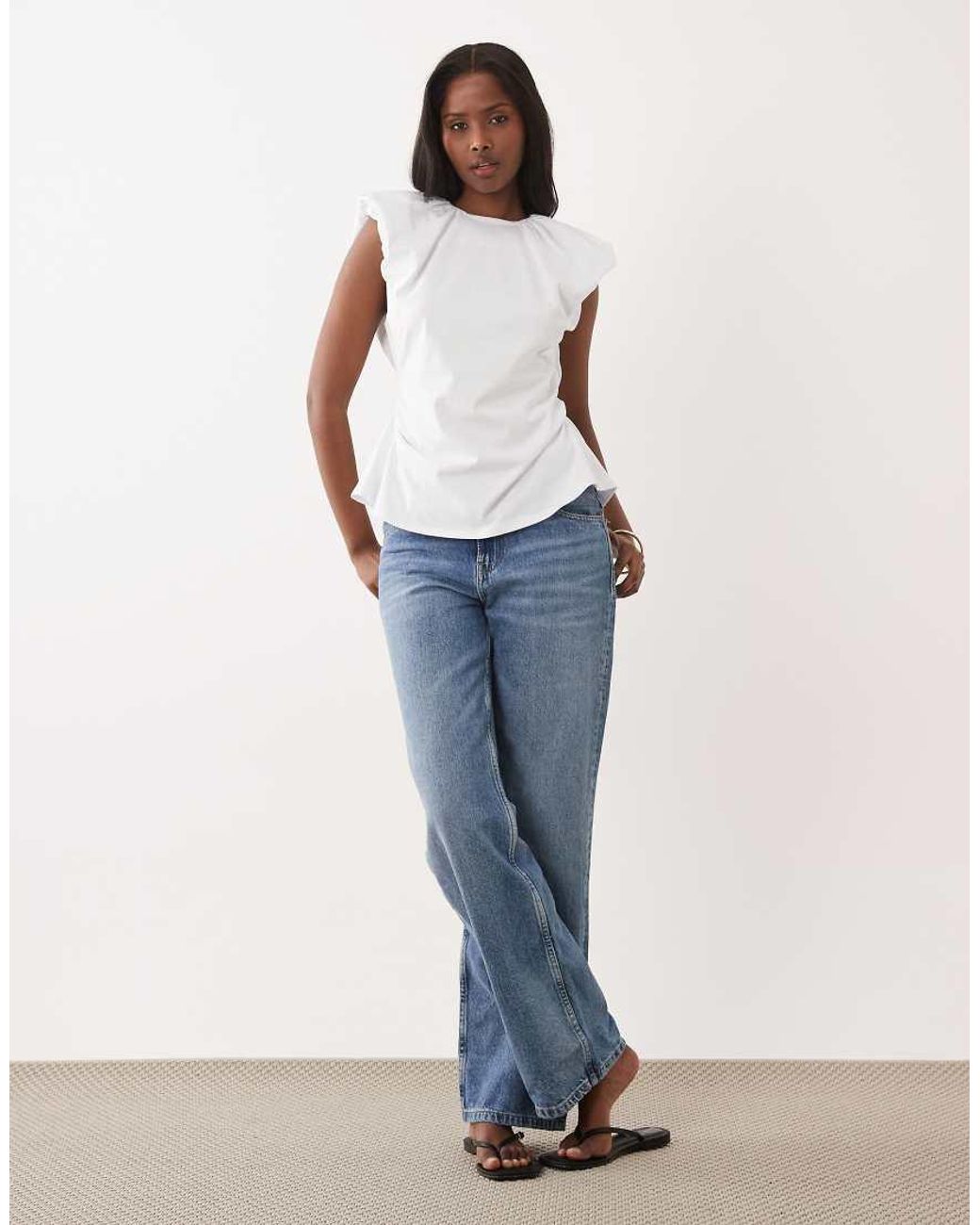 ASOS White Cap Sleeve Ruched Open Back Top