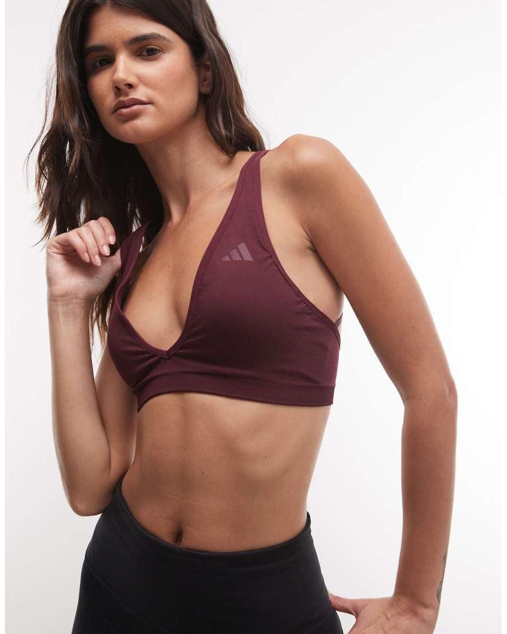 Adidas Originals Brown Adidas Training Workout Essentials Scrunch Light Support Sports Bra