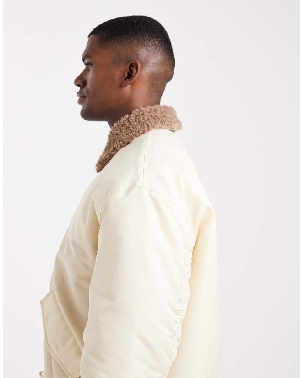 ASOS Natural Bomber Jacket With Borg Collar for men