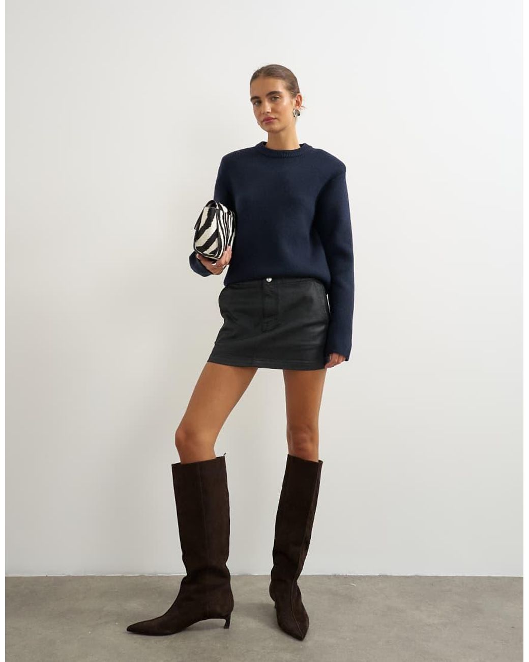 TOPSHOP Blue Denim Low Rise Tailored Coated Pelmet Mini Skirt