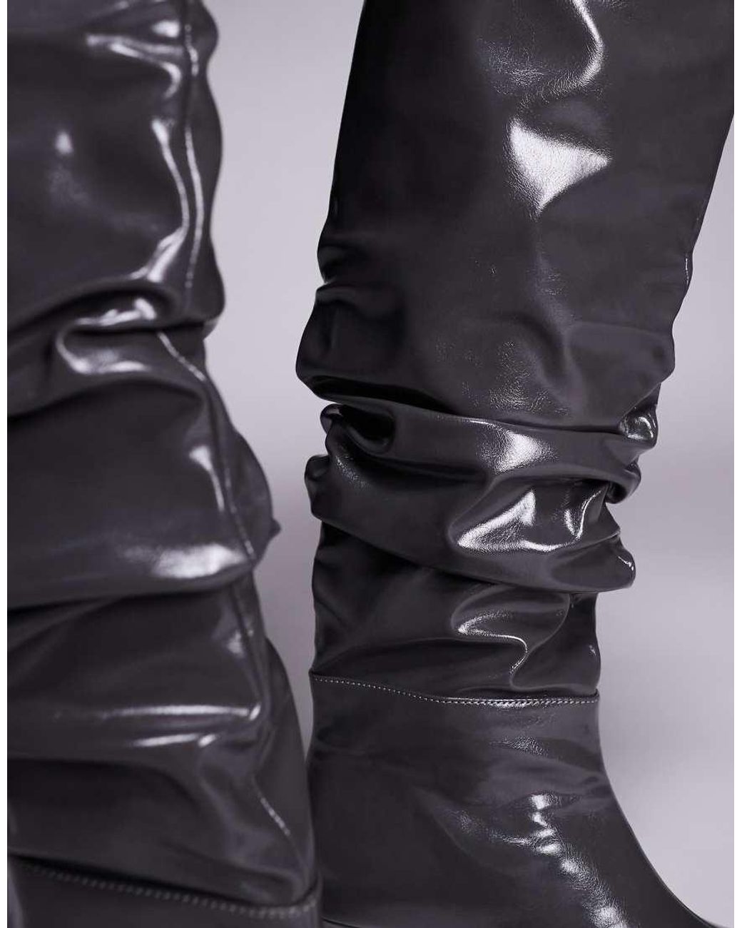 Public Desire Gray La Dolce Vita Ruched Kitten Heel Knee Boots