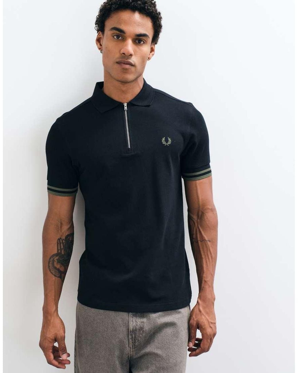 Fred Perry Blue Bold Tipped Zip Polo Shirt for men