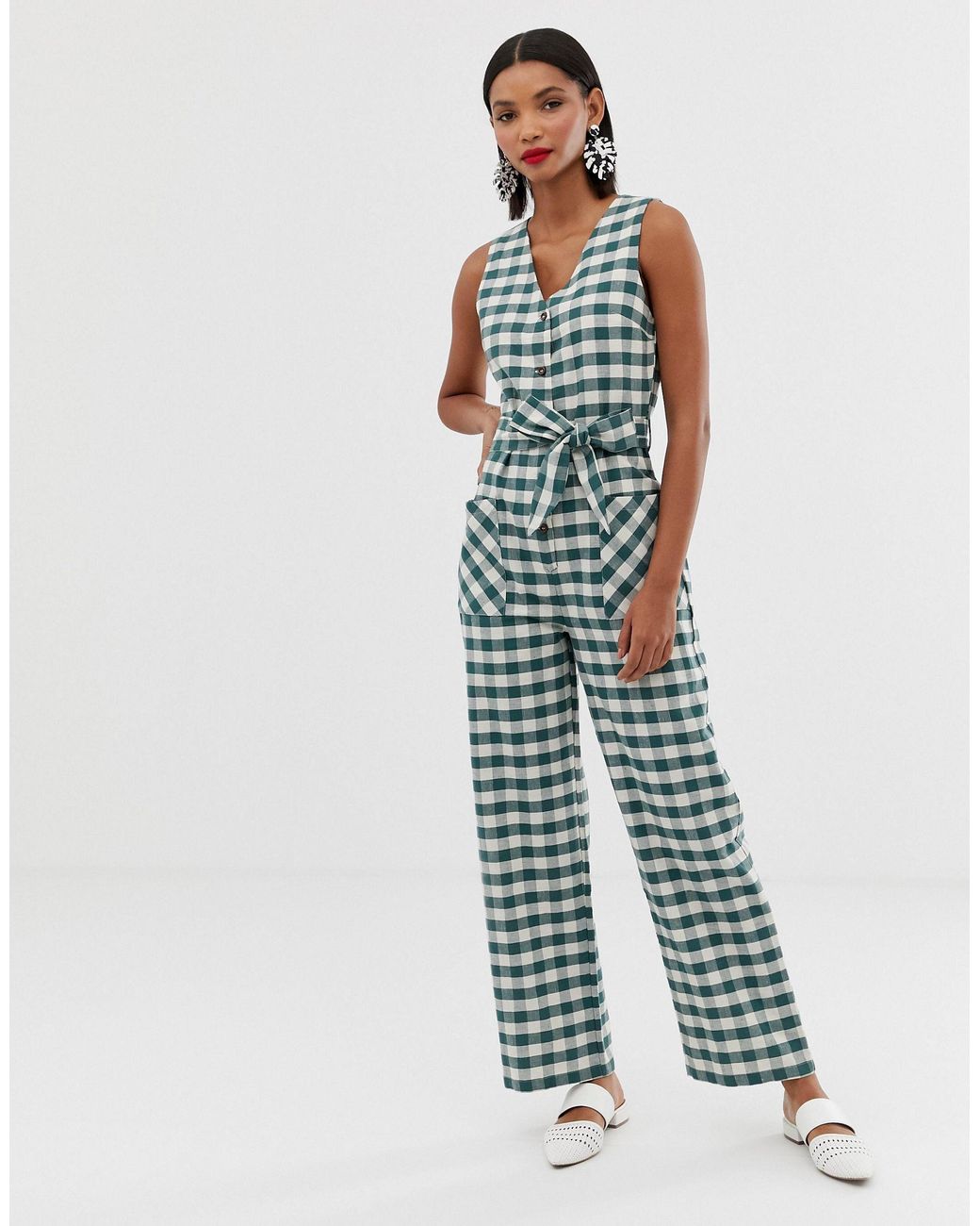 Mango gingham jumpsuit on sale
