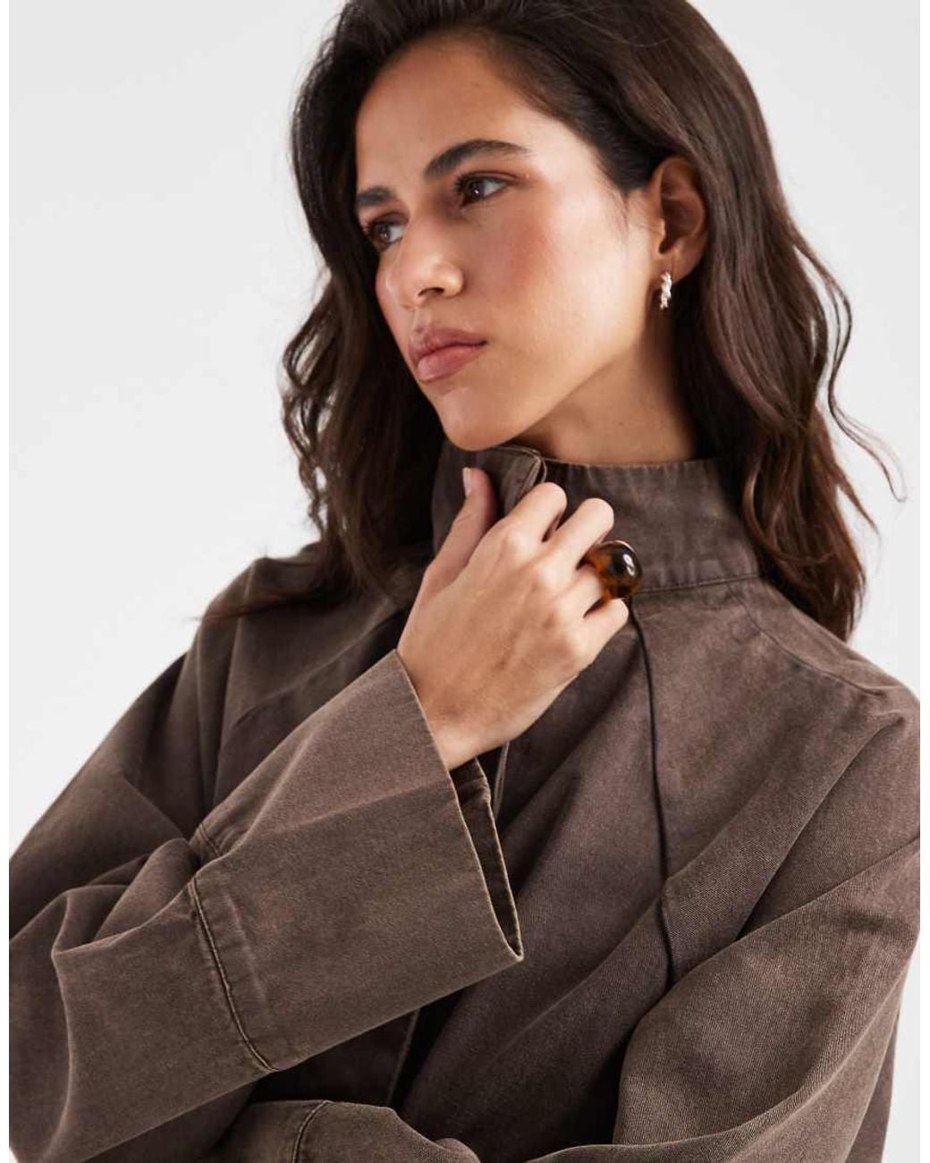 ASOS Brown Oversized Twill Funnel Neck Mini Dress With Pockets