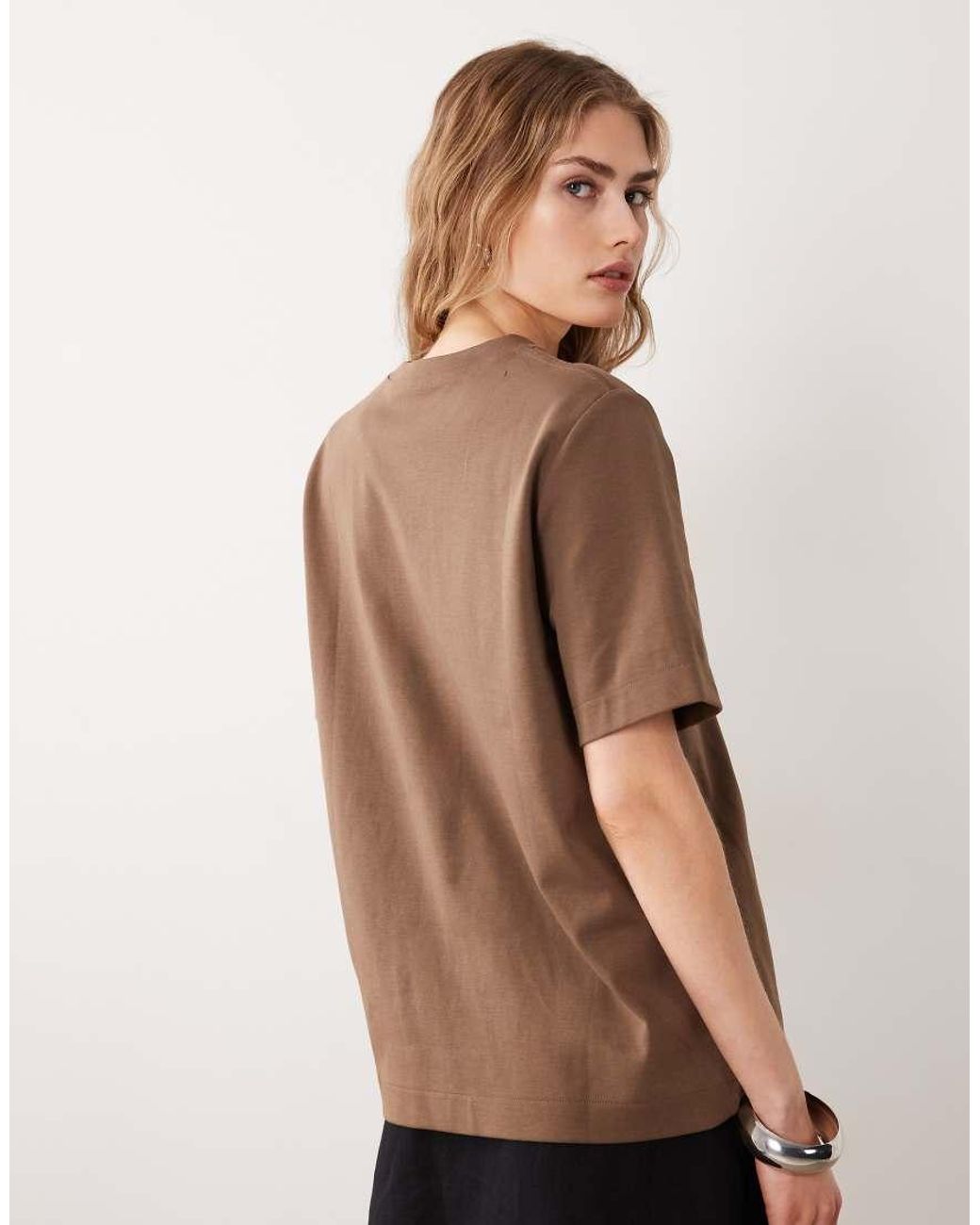 ARKET Brown Stretch Heavyweight Interlock Short Sleeve T-shirt