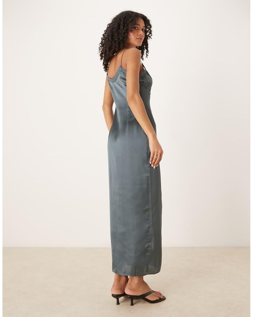 ASOS Blue Satin Slip Cami Maxi Dress With Embroidered Bust