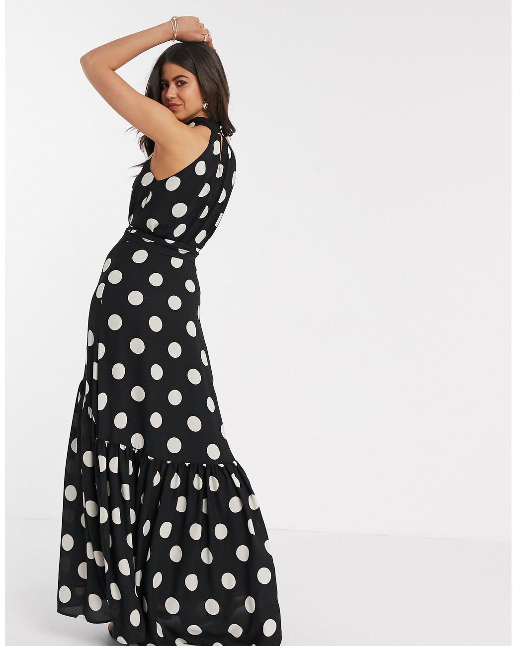 Mango Halterneck Polka Dot Maxi Dress in Blue | Lyst