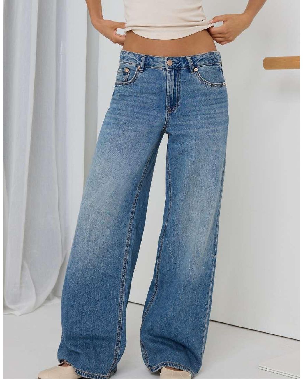 Stradivarius Blue D91 Low Wide-Leg Jeans