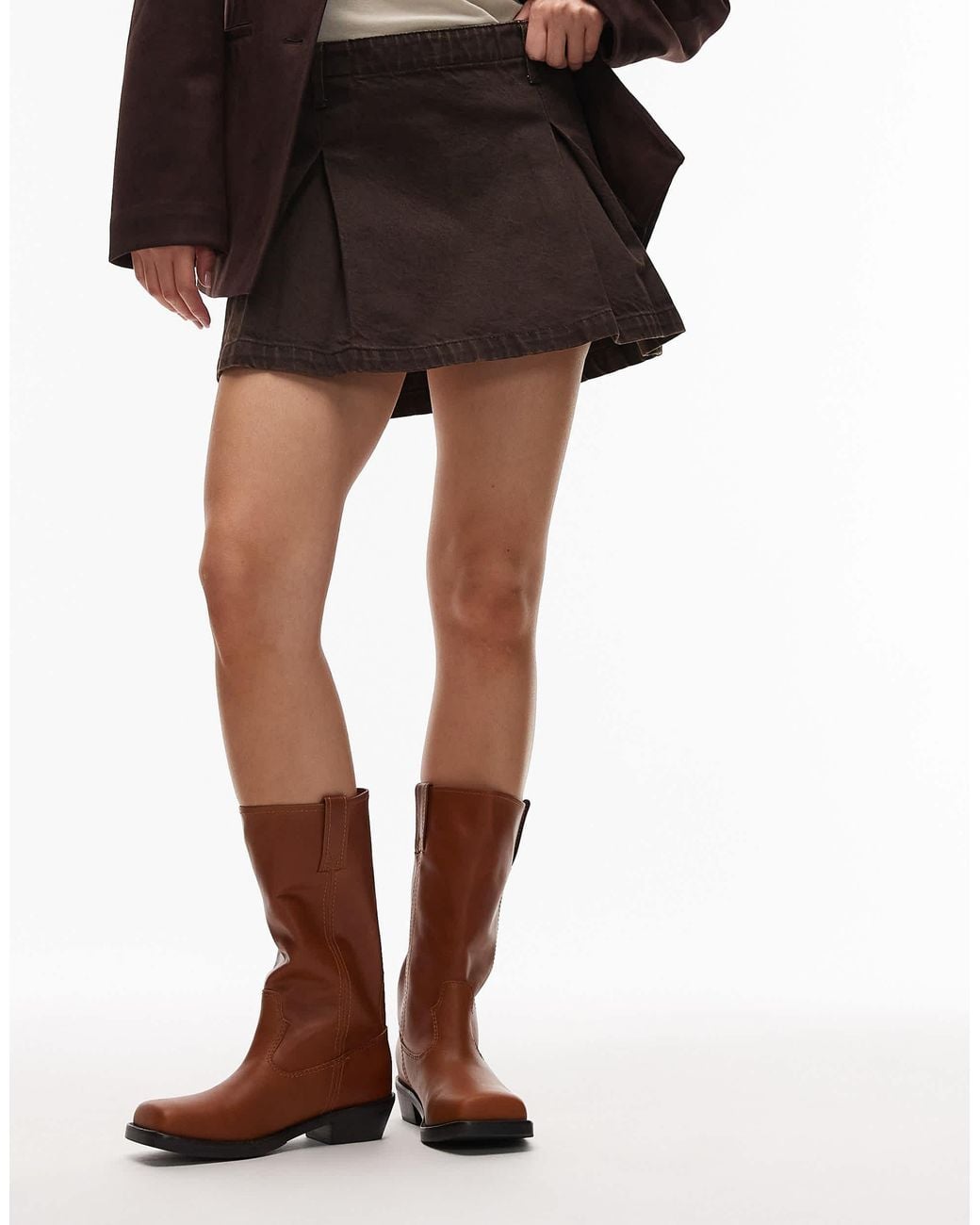 Jeffrey Campbell Brown Square Toe Knee Boots