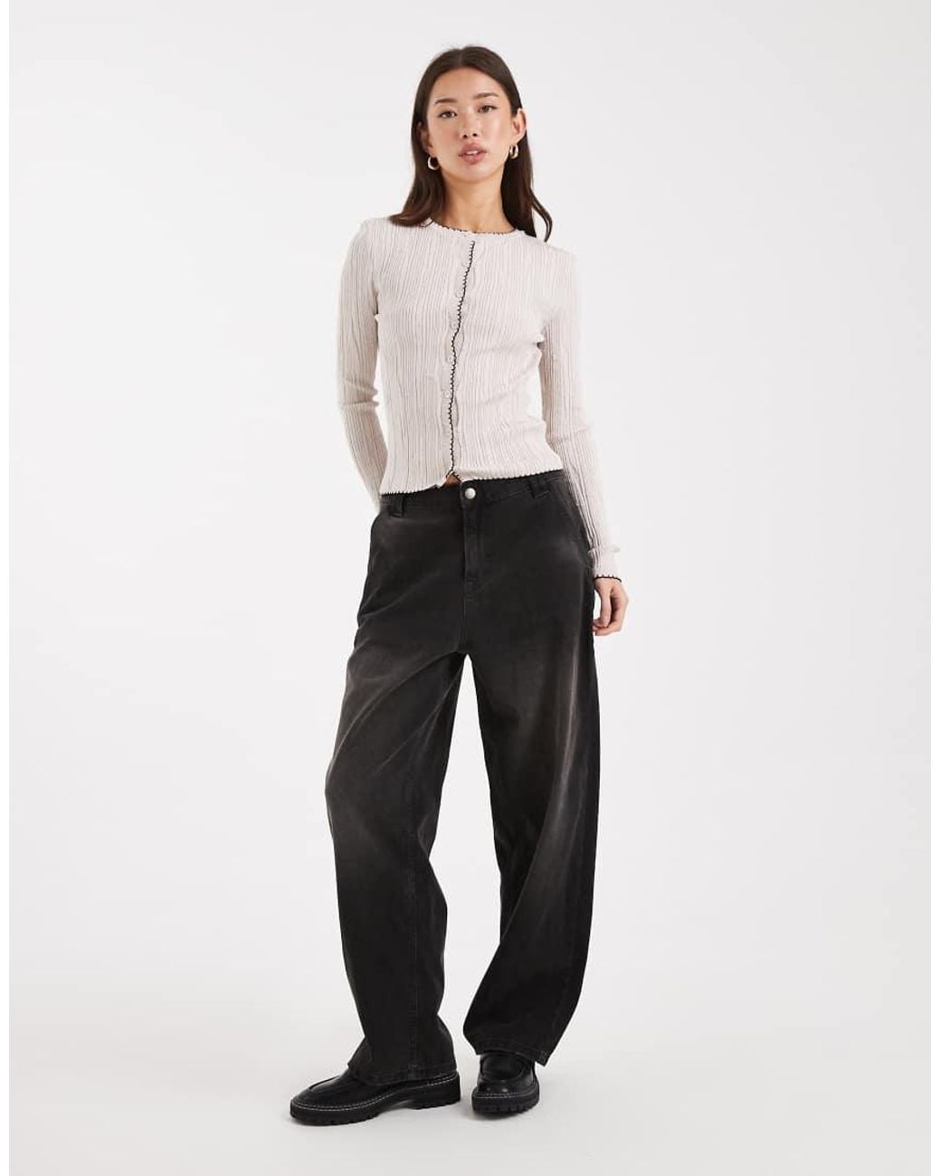 Miss Selfridge White Rib Knit Blanket Stitch Cardigan