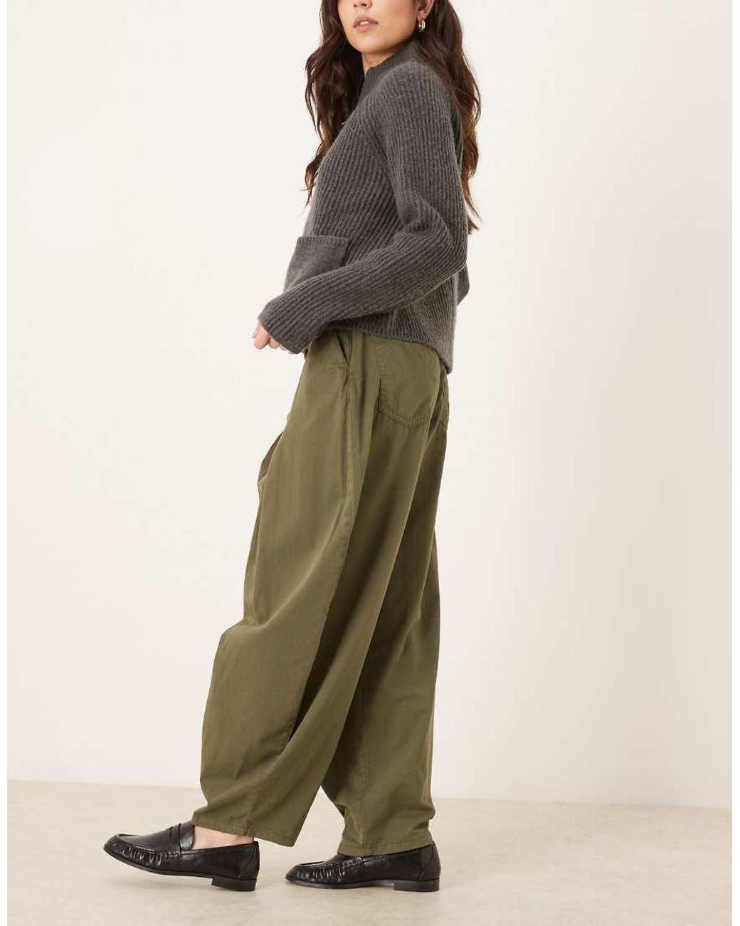 ASOS Natural Box Pleat Barrel Leg Trouser