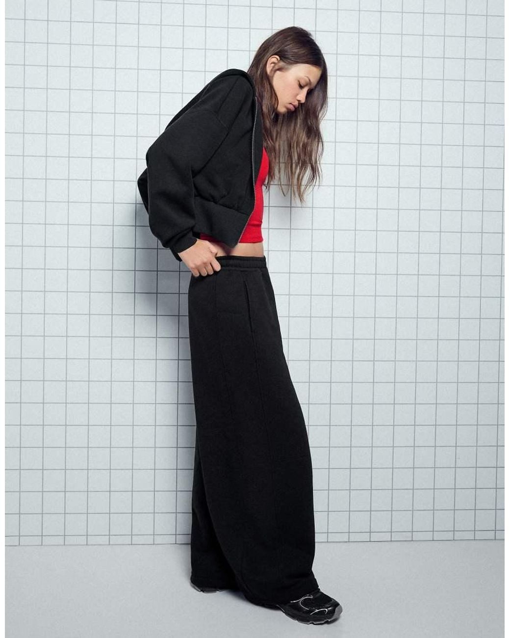 Bershka Black Plush Parachute Trousers