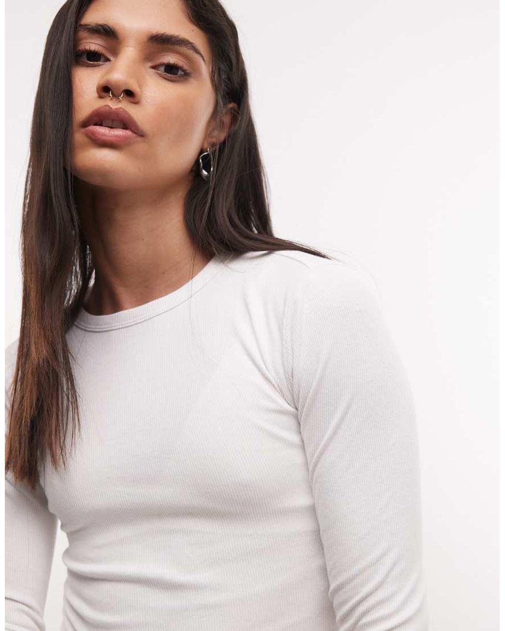 Collusion White Long Sleeve Fitted Rib T-shirt