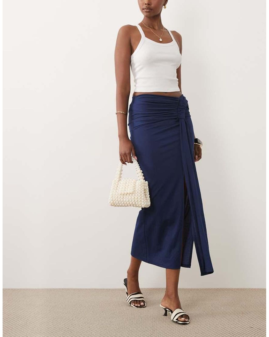 ASOS Blue Gathered Sarong Style Maxi Skirt