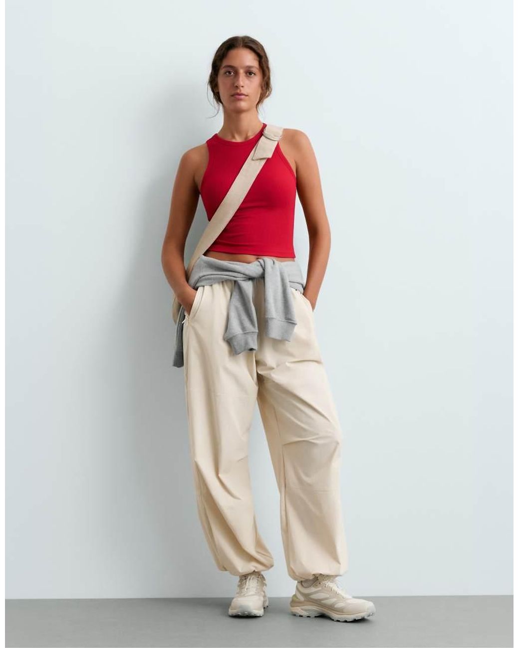 Oysho Red Rib Modal Blend Long Tank Top