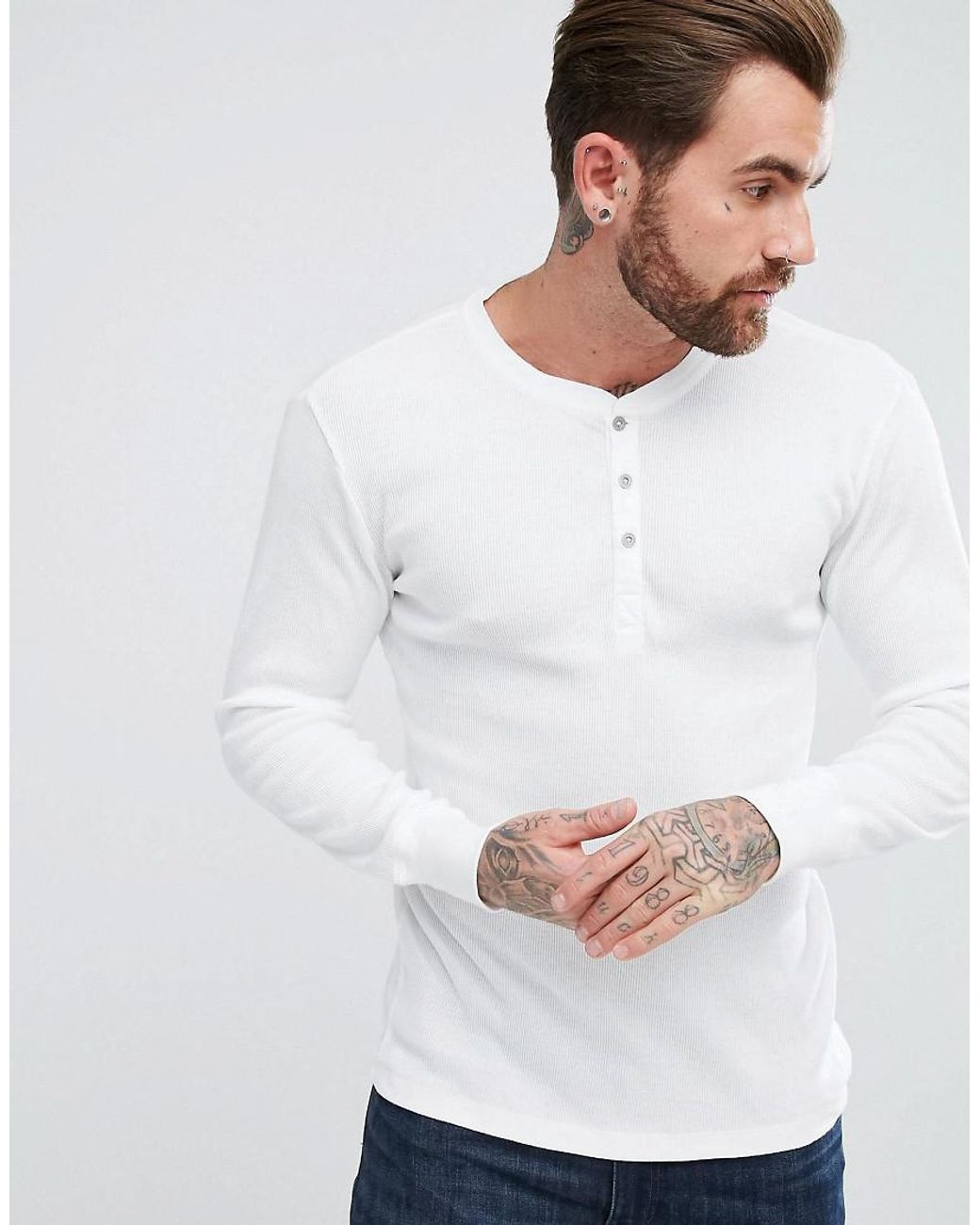 T-shirt manches longues moulant à col boutonné Levi's pour homme en coloris  Blanc | Lyst