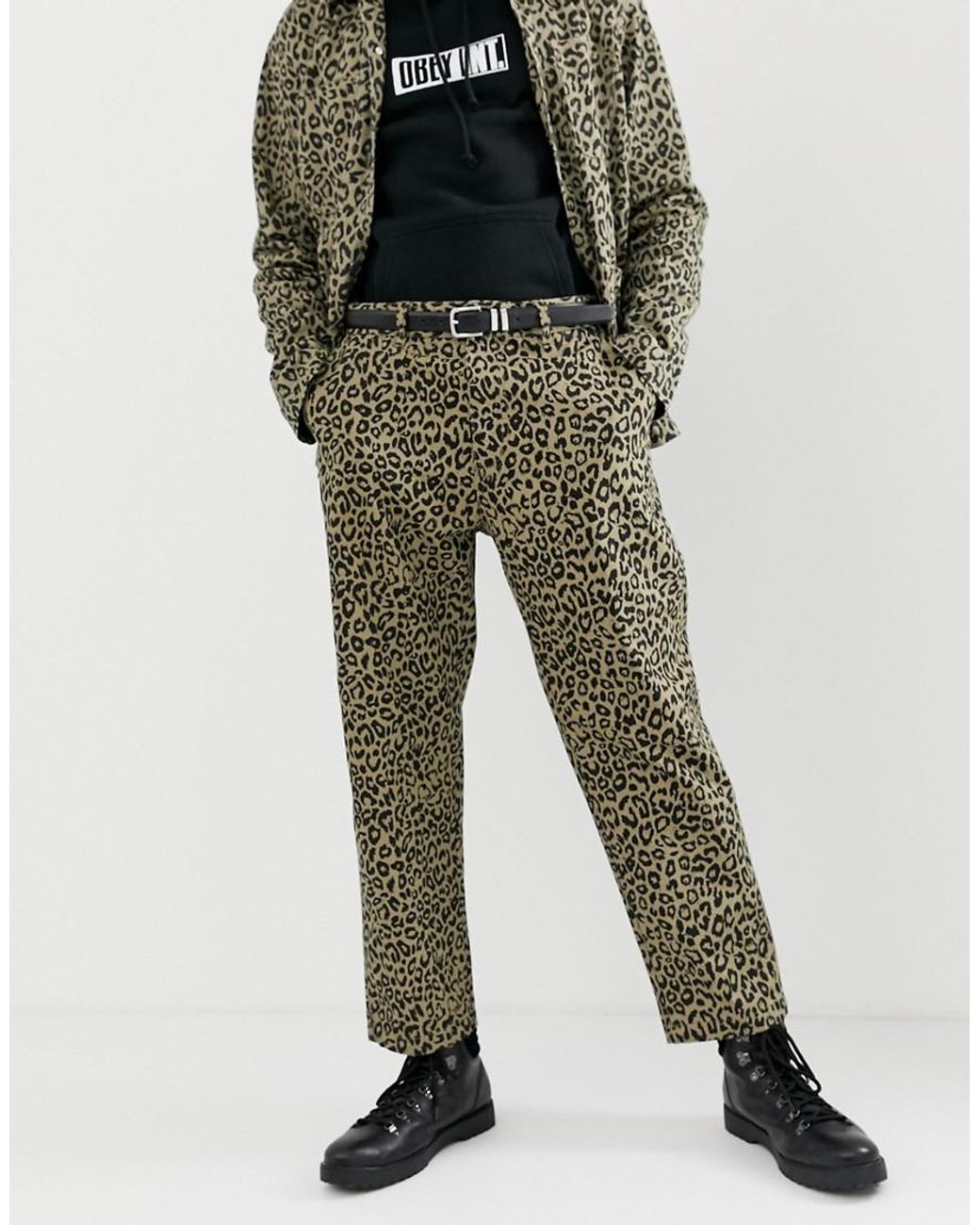 Obey Leopard Print Labor Carpenter Pants in Brown for Men