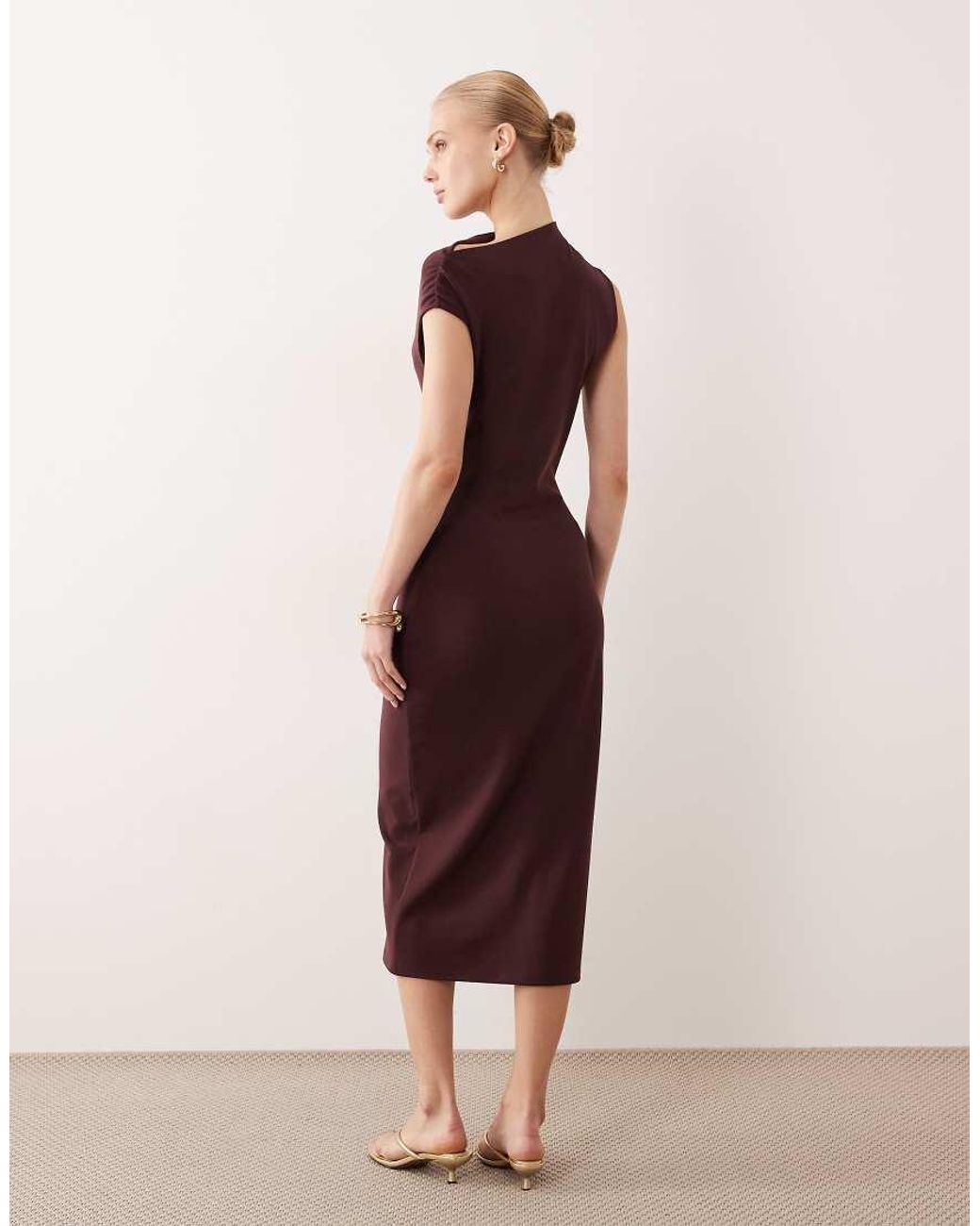 Mango Pink Asymmetric Short Sleeve Midi Dress