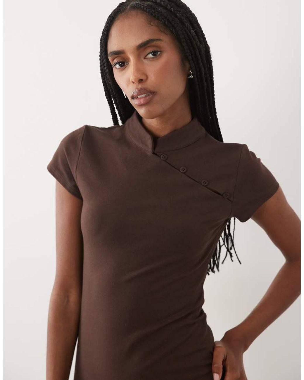 ASOS Brown Cap Sleeve With Rouleau Loop Midi Dress