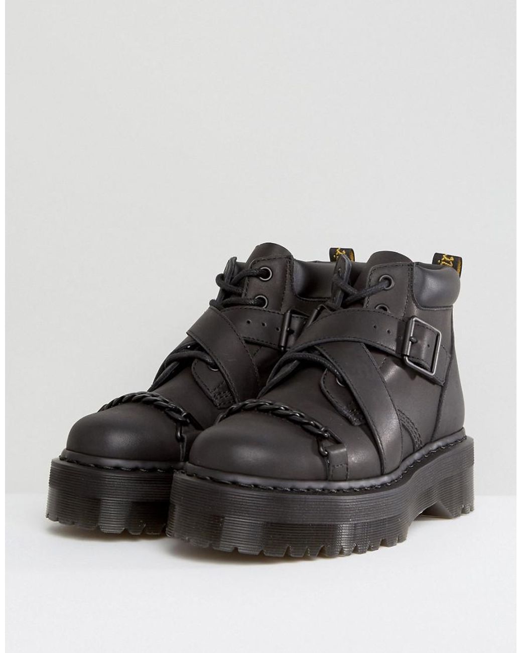 Dr. Martens Beaumann Cross Strap Chunky Flatform Boots in Black | Lyst