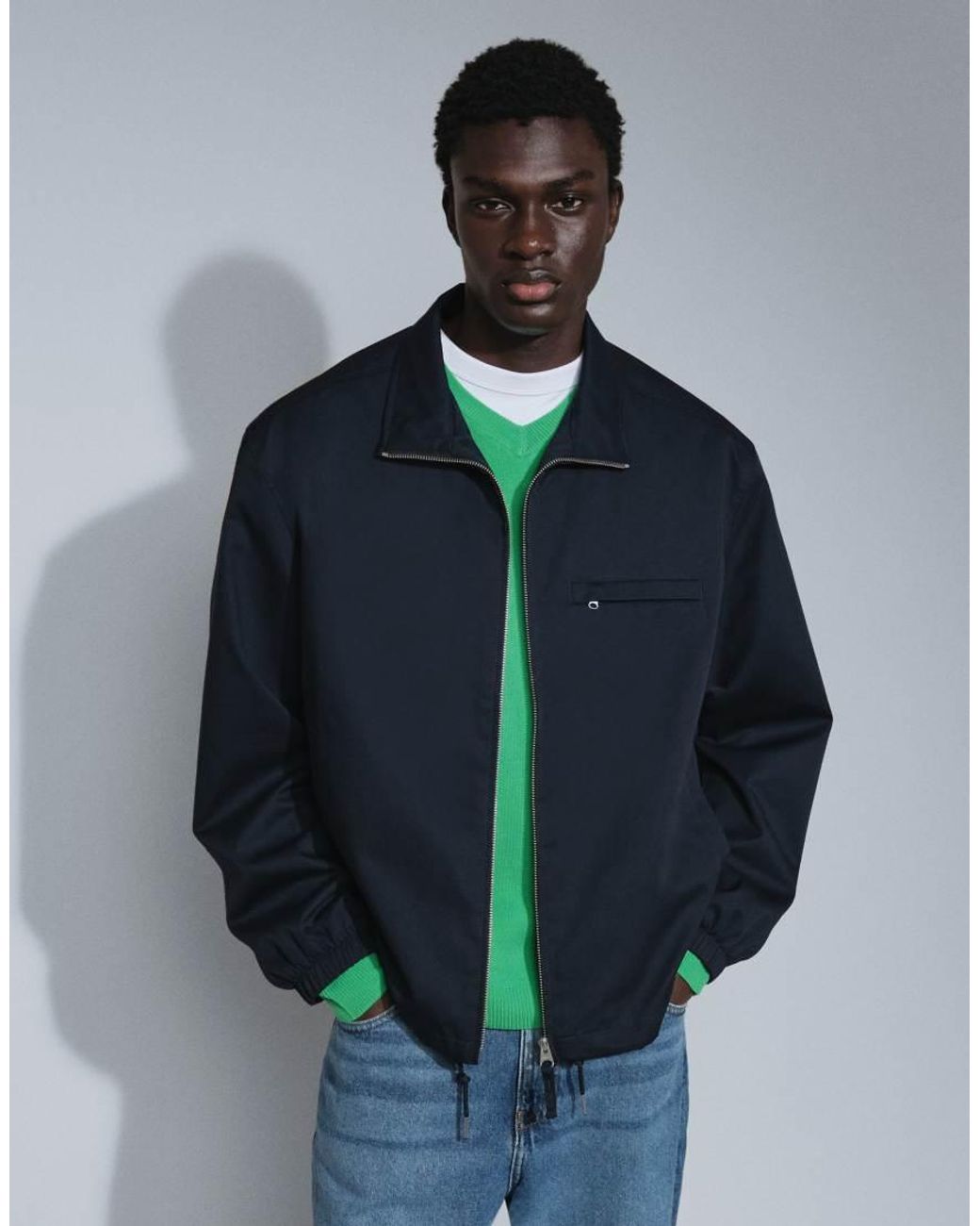 ARKET Blue Cotton Blend Short Funnel Neck Jacket for men