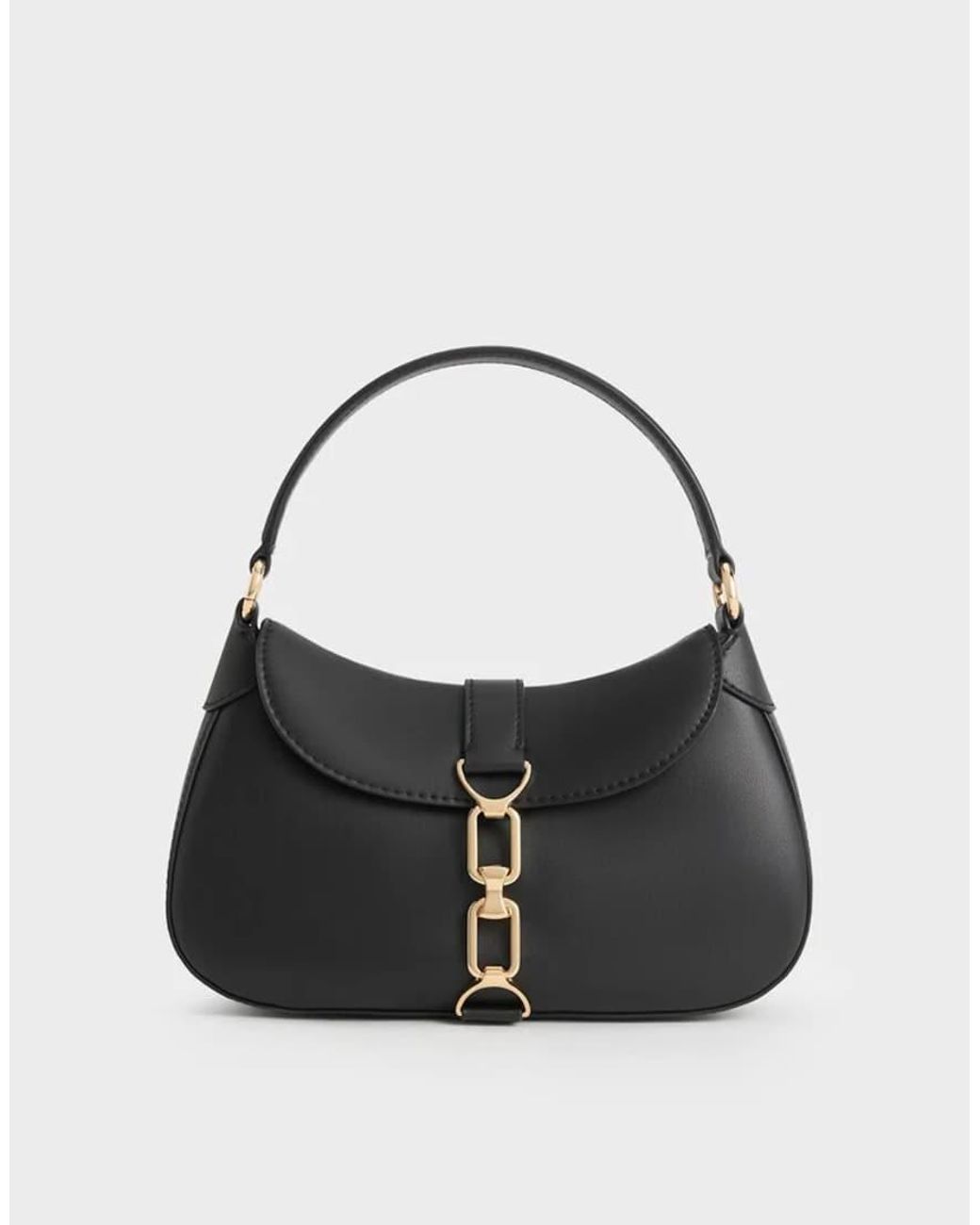 Charles & Keith Black Agatha Chain-Accent Bag
