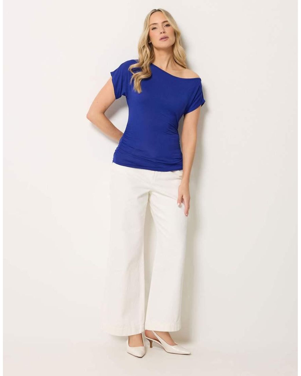 Long Tall Sally Blue Off Shoulder Ruched Top
