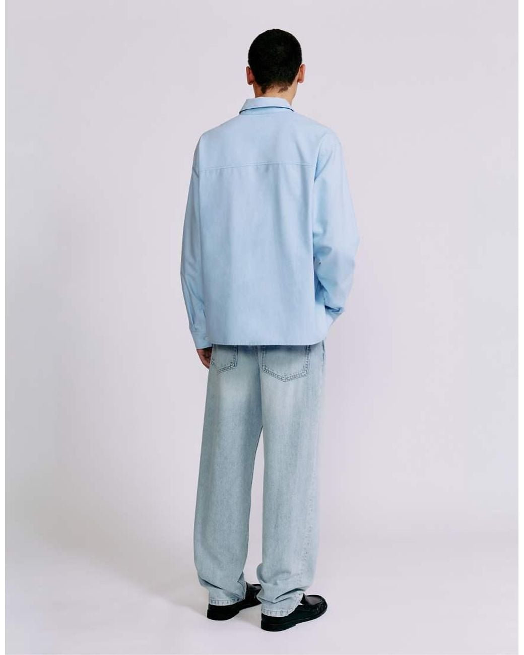 Pull&Bear Blue Embroidered Long Sleeve Shirt for men
