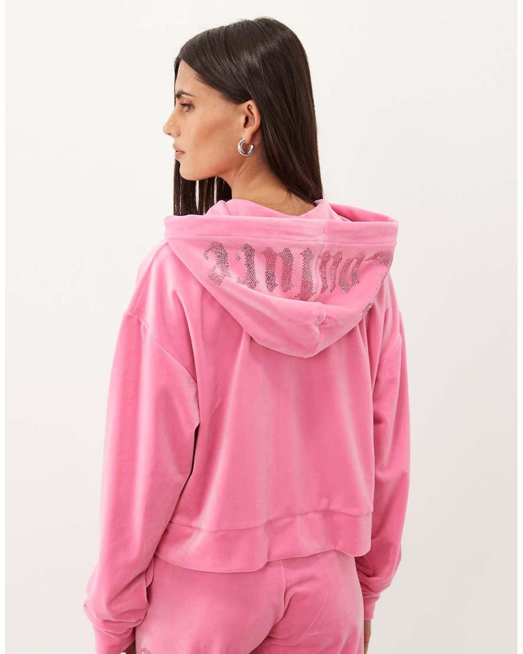 Juicy Couture Pink Iccle Diamante Logo Zip Up Hoodie Co-ord