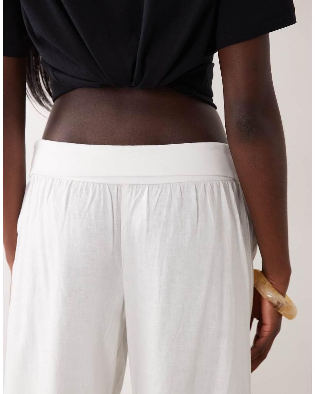Cotton On White Haven Linen Fold Over Trouser