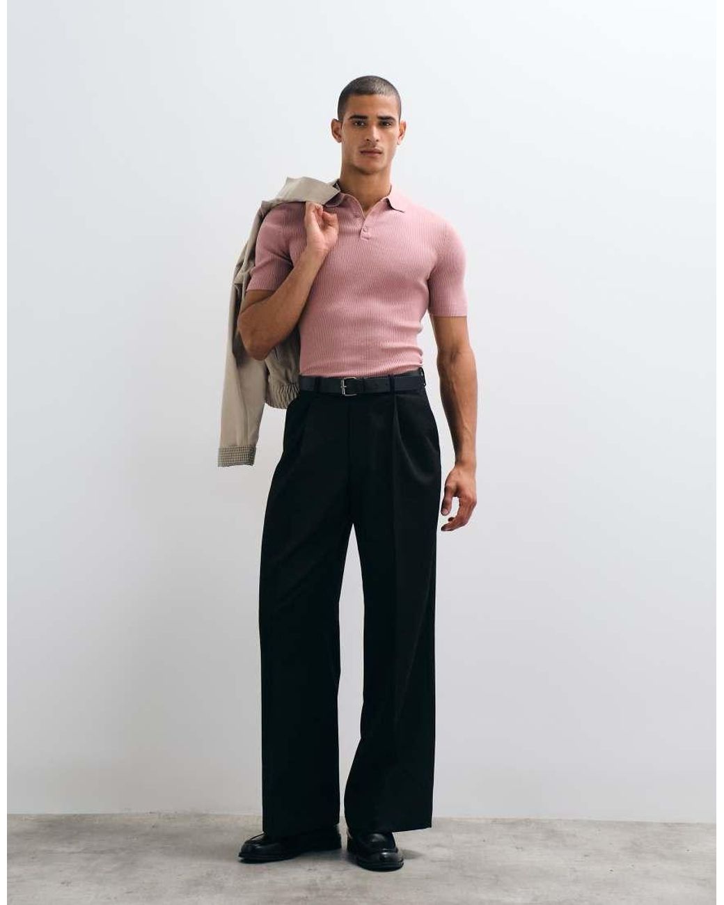 ASOS Red Essential Muscle-fit Fine-rib Knit Polo for men