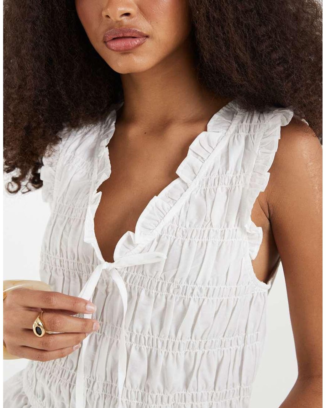 Gap Brown Sleeveless Tie Front Blouse With Ruffle Detail