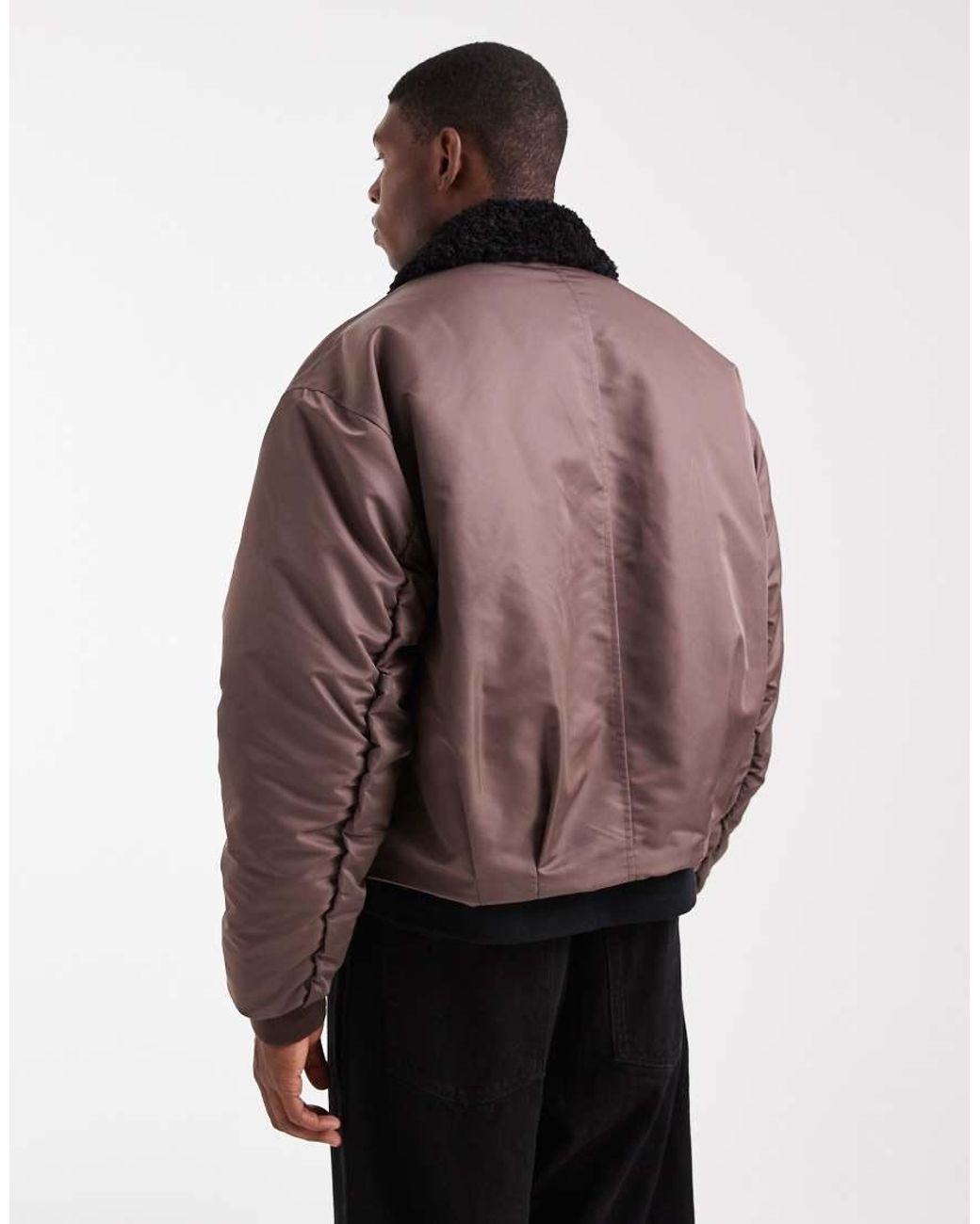 ASOS Brown Coach Jacket With Faux Fur Collar for men