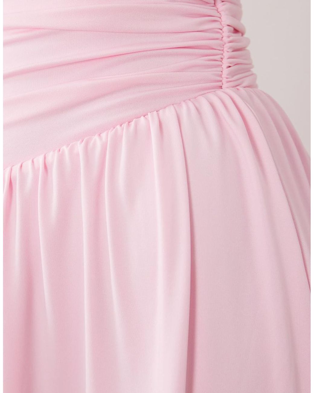Aria Cove Pink Double Layered Slinky Bandeau Asymmetric Hem Ruched Side Detail Maxi Dress