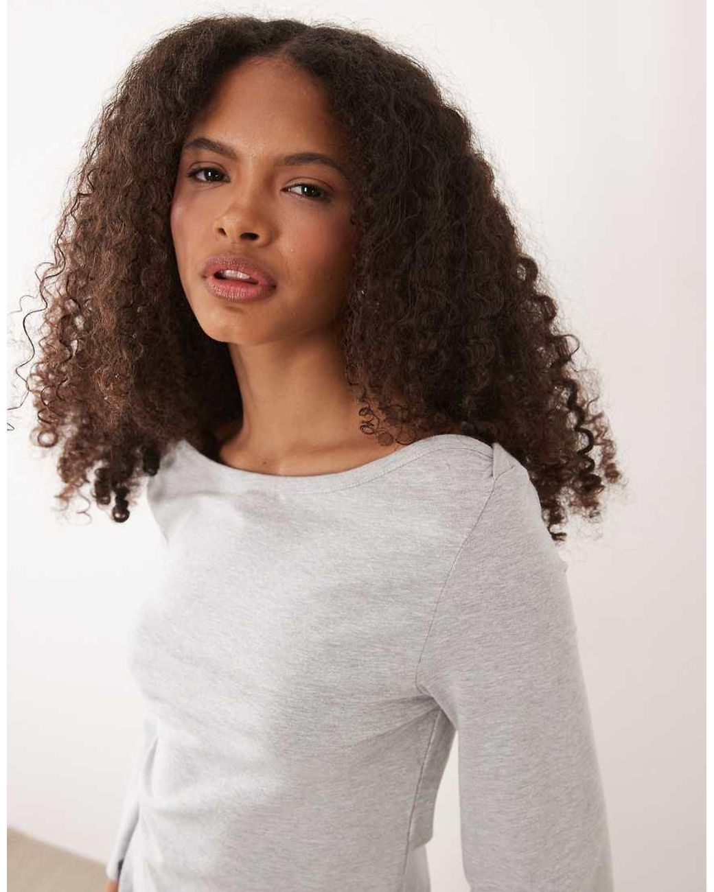 ASOS Gray Long Sleeve With Boat Neck Top
