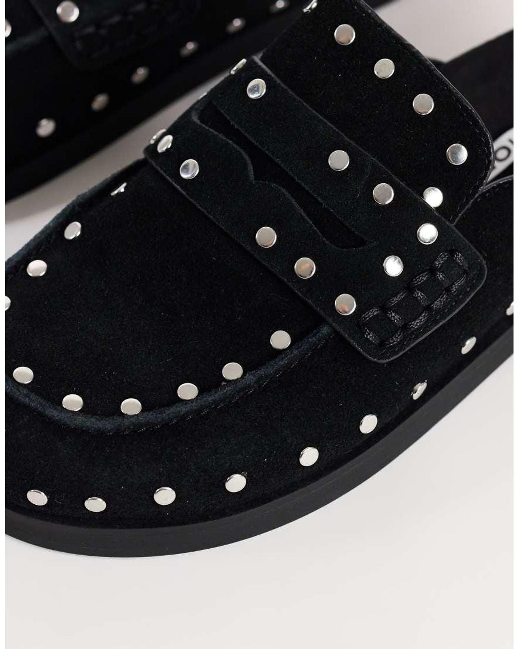 TOPSHOP Black Addie Real Suede Studded Mule Loafer